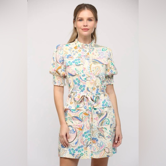 NWT Boutique Liana Floral Linen Blend Mini Shirt Dress - Picture 7 of 11